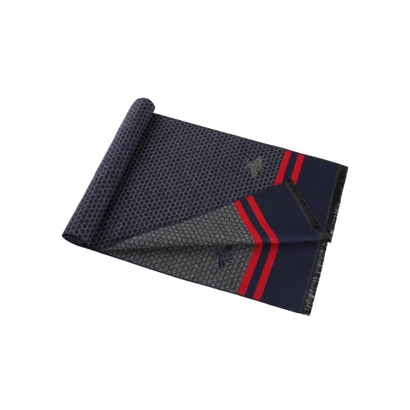 Écharpe nid d'abeille en cachemire luxueuse - 14:200002984#navy blue gray - L'Atelier du Foulard