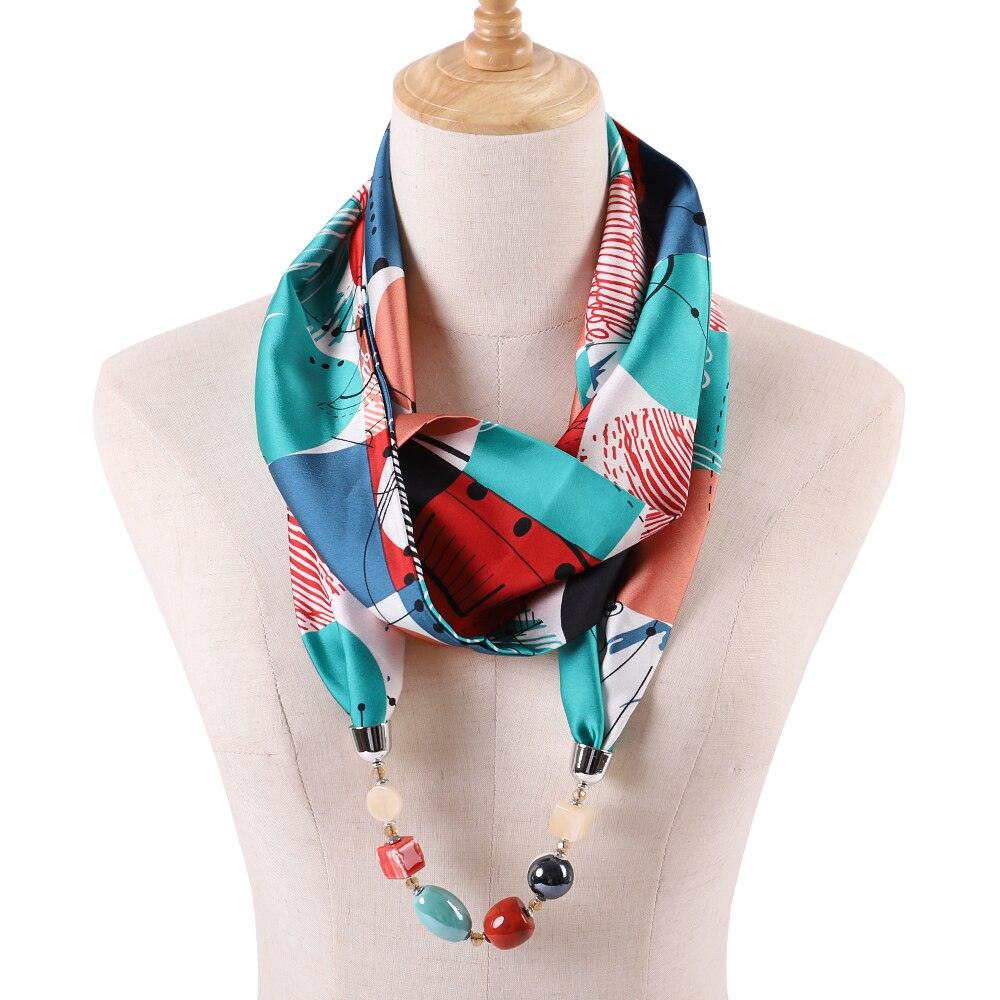 Foulard bijou abstrait avec perle dans les tons rouge et bleu - 14:203192889#12 - L'Atelier du Foulard