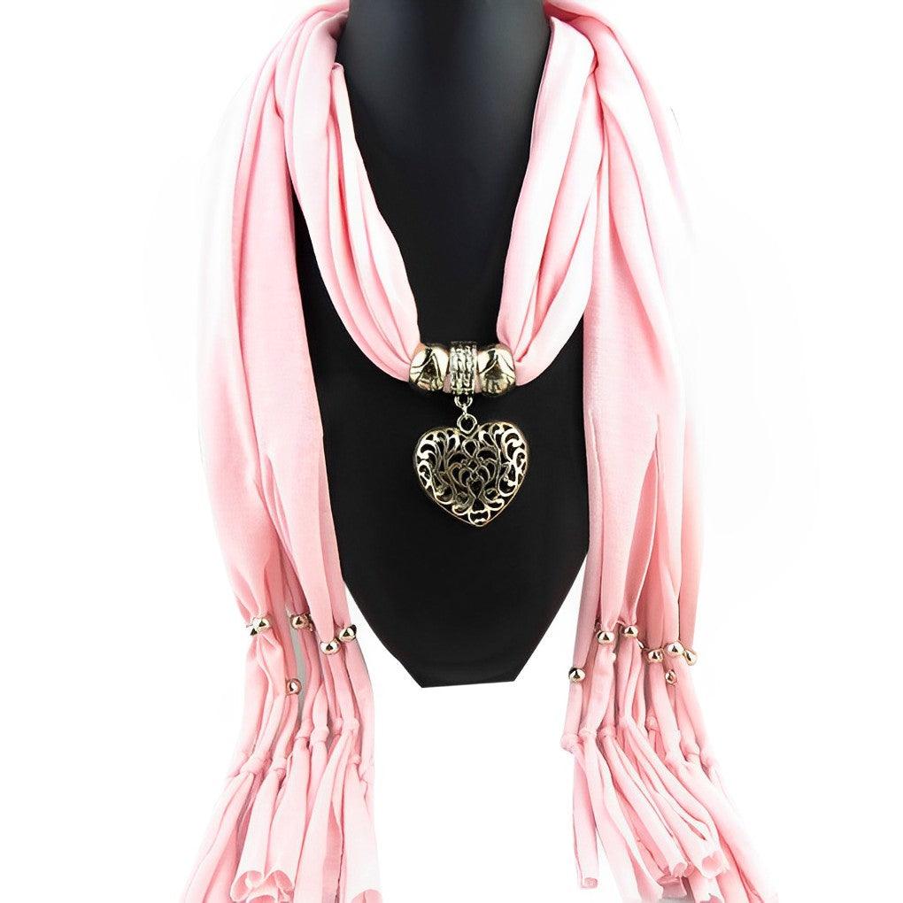 Foulard bijou avec pendentif cœur - 14:365458#pink;200007763:201336100 - L'Atelier du Foulard