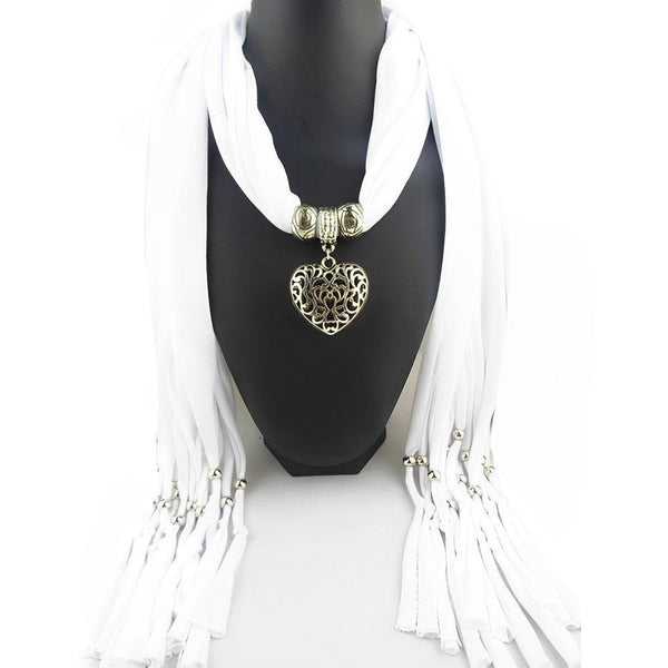 Foulard bijou avec pendentif cœur - 14:173#White;200007763:201336100 - L'Atelier du Foulard