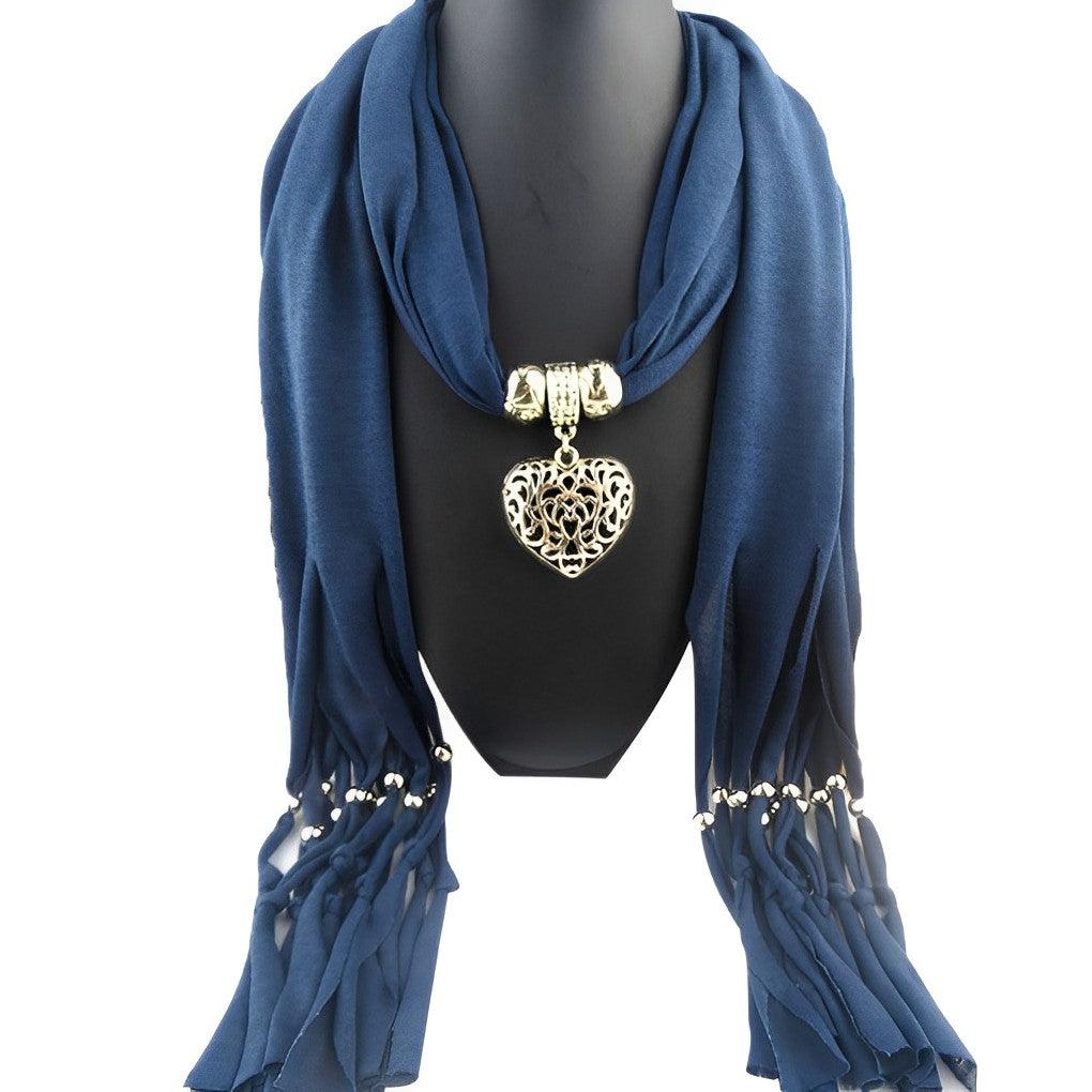 Foulard bijou avec pendentif cœur - 14:691#dark blue;200007763:201336100 - L'Atelier du Foulard