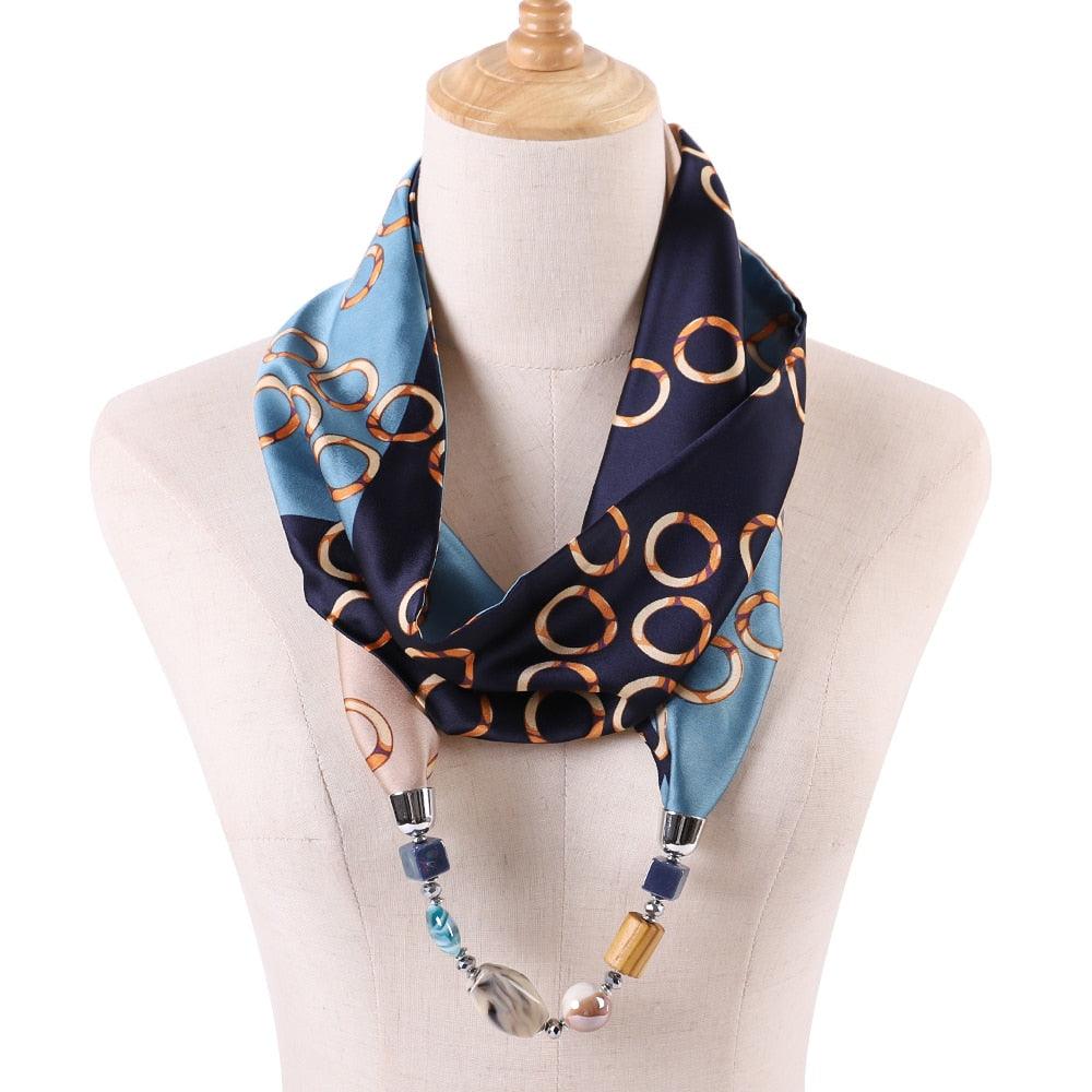 Foulard Carré Femme - Bijou Pendentif Motif Cœur - Bandana 35% Coton 65% Polyester