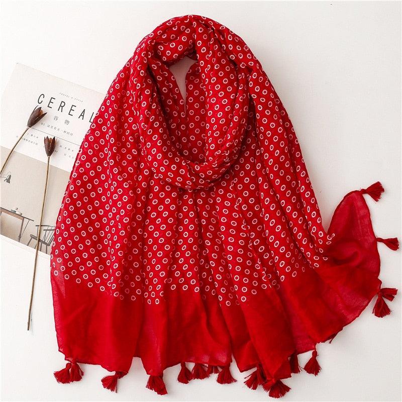 Foulard en coton motifs rond rouge ou noir - 14:175#7 - L'Atelier du Foulard