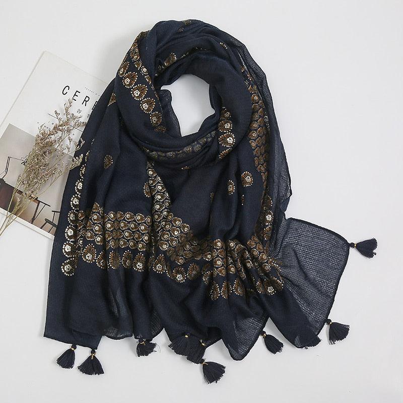 Foulard en coton noir et or - 14:29#XB100-01 - L'Atelier du Foulard