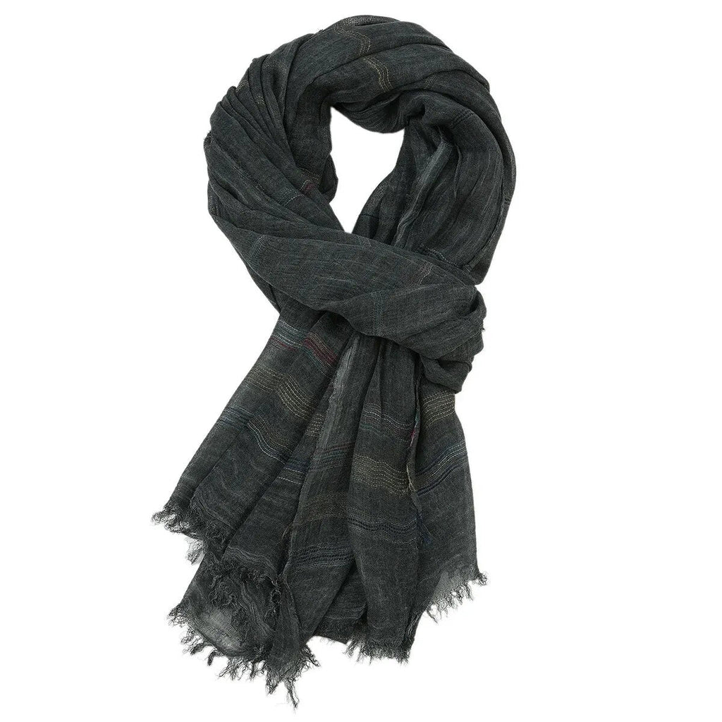 Foulard en fil de coton et lin avec effet de couleur - 14:10#Black - L'Atelier du Foulard