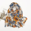 Foulard fleuri ton bleu et jaune en coton - 14:200000914#XB049-03 - L'Atelier du Foulard
