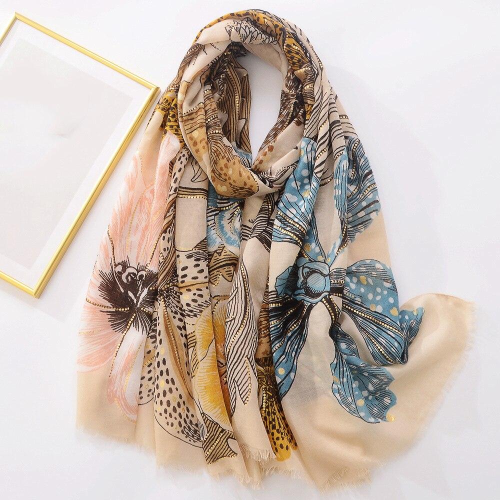 Foulard floral douceur - 14:365458#C1171-khaki - L'Atelier du Foulard