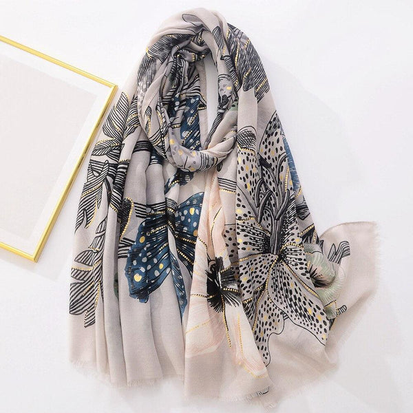 Foulard floral douceur - 14:350850#C1171-gray - L'Atelier du Foulard