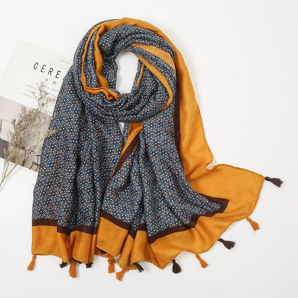 Foulard floral en coton noir ou orange - 14:100018786#XB151-01 - L'Atelier du Foulard