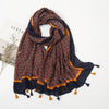Foulard floral en coton noir ou orange - 14:200004891#XB151-02 - L'Atelier du Foulard