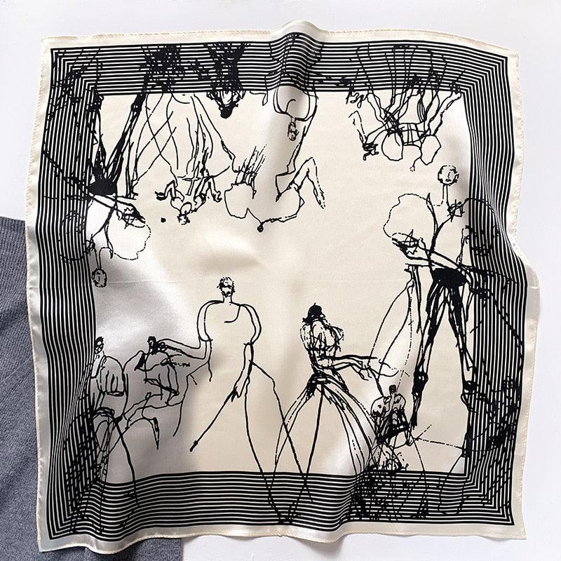 Foulard soie naturelle croquis noir et blanc - 14:365458#SD0086s1;5:200003528#natural silk 53x53cm - L'Atelier du Foulard