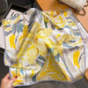 Foulard soie naturelle fleurs jaune et gris - 14:173#SD0070s;5:200003528#natural silk 53x53cm - L'Atelier du Foulard