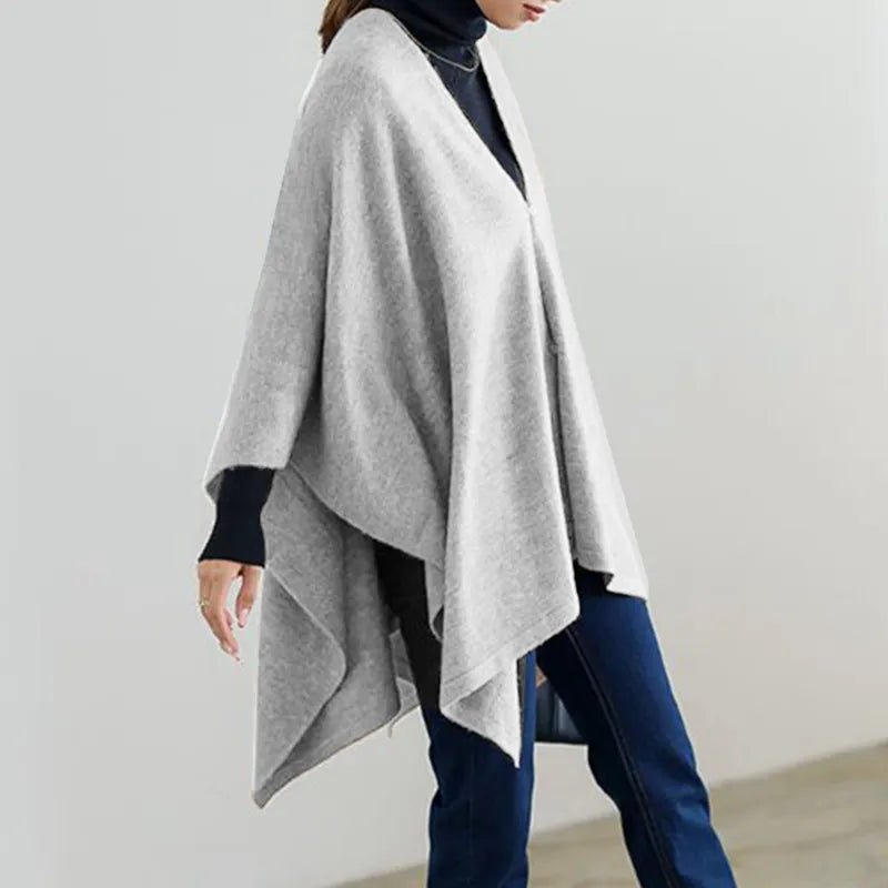 Poncho élégant et décontracté uni avec bouton - 14:193;5:100014064 - L'Atelier du Foulard