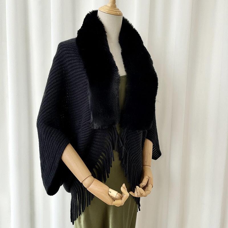 Poncho touché cachemire & fausse fourrure - 14:193#2;5:200003528#one size - L'Atelier du Foulard