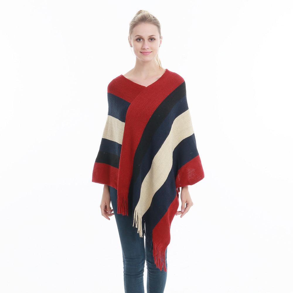 Poncho touchée cachemire bande de couleurs - 14:193#BY;5:200003528 - L'Atelier du Foulard